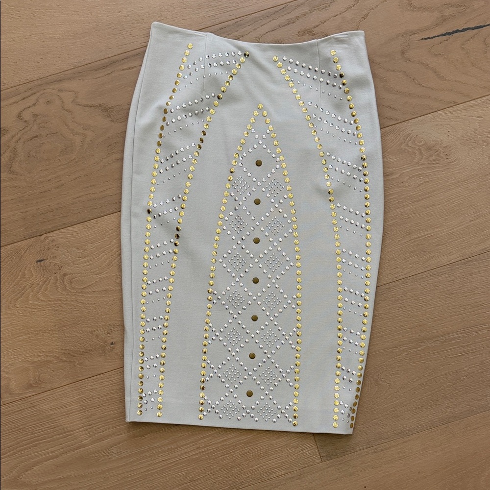 Victoria's Secret White Pencil Skirt with Gold & Silver Studs